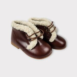 New Luccini Brown leather Sherpa trimmed Booties